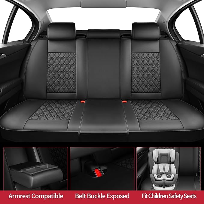 Fit Accord Car Seat Covers for Honda Accord 2003-2024 2025 2026 - Upgraded Premium Waterproof & Breathable Leather, Airbag Compatible, All-Weather Seat Cushion Protector (Full Set, Black)