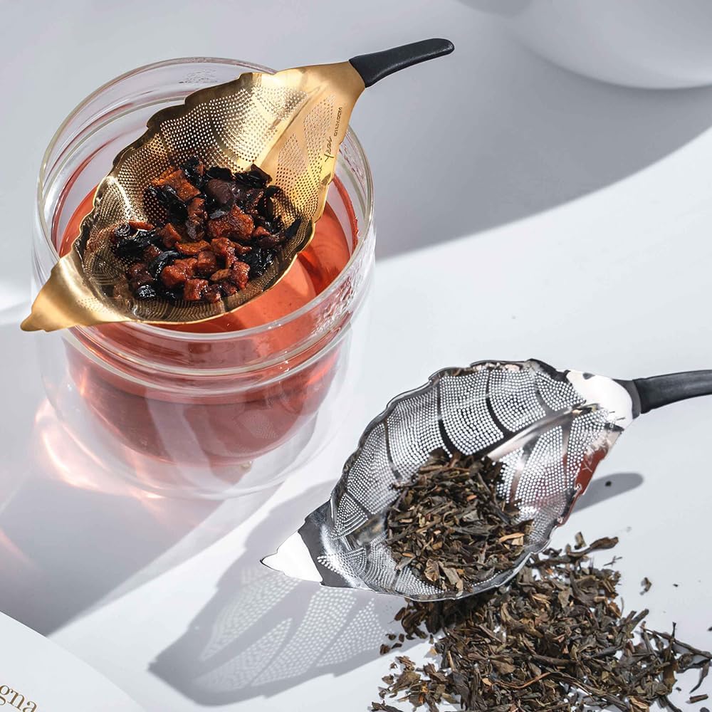 Gold Tea Strainers For Loose Tea Mesh Tea Strainer Stainless Steel Reusable Leaf Shape Tea Infuser Loose Leaf Tea Strainer Tea Filter Mesh