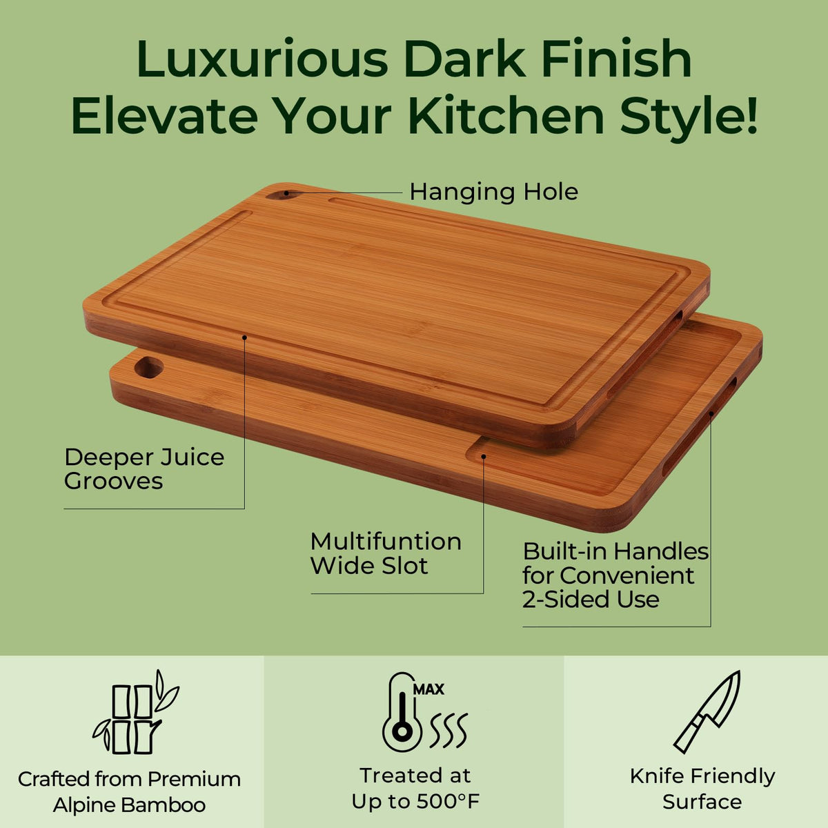 Keechee Bamboo Cutting Board, Durable Wood Cutting Boards for Kitchen with Deep Juice Grooves & Built-in Handles, Ideal Charcuterie & Chopping for Meat, Vegetables and Fruits Kitchen Gifts for Men