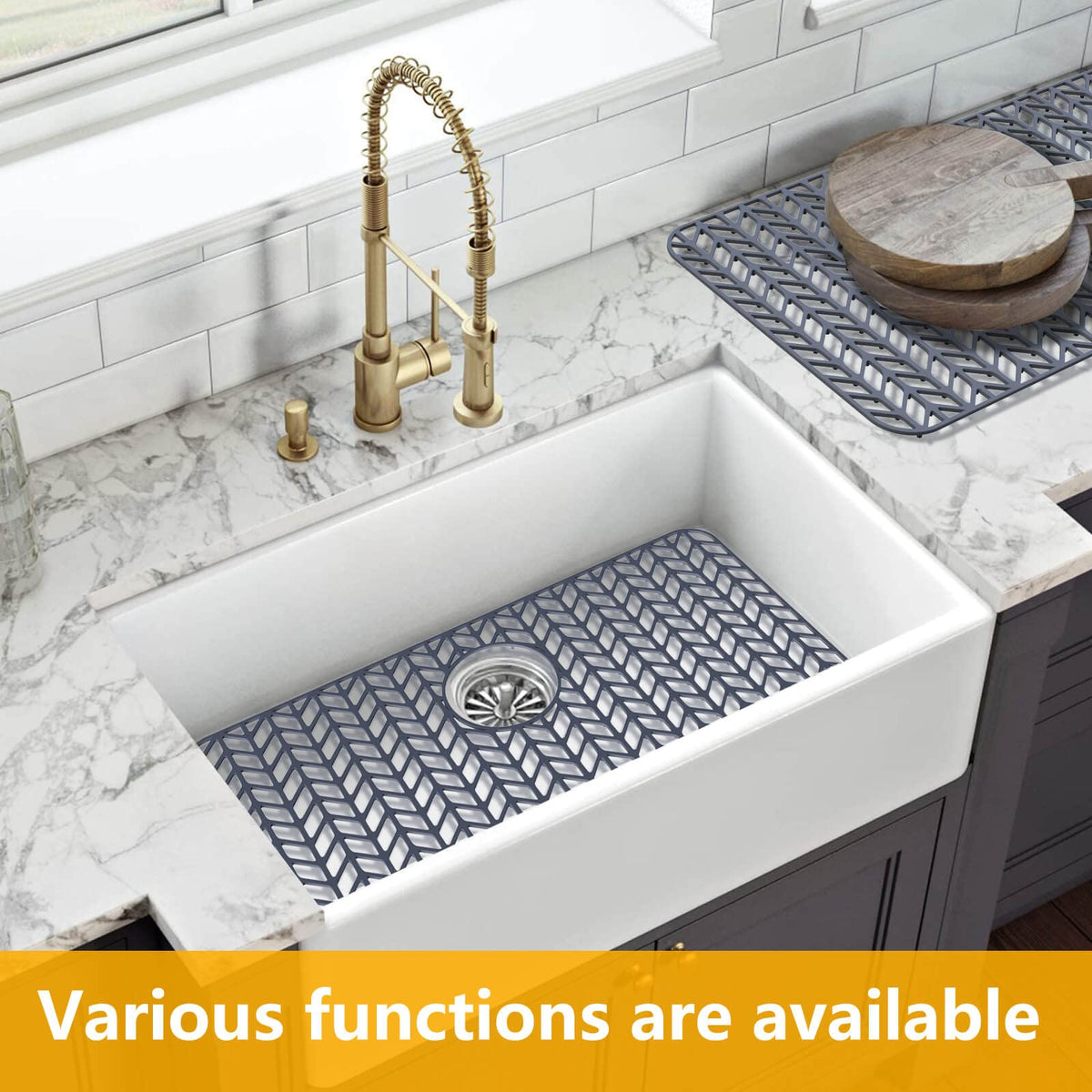 JOOKKI Sink Protectors for Kitchen Sink26"x14"Rear Drain kitchen Sink Mat