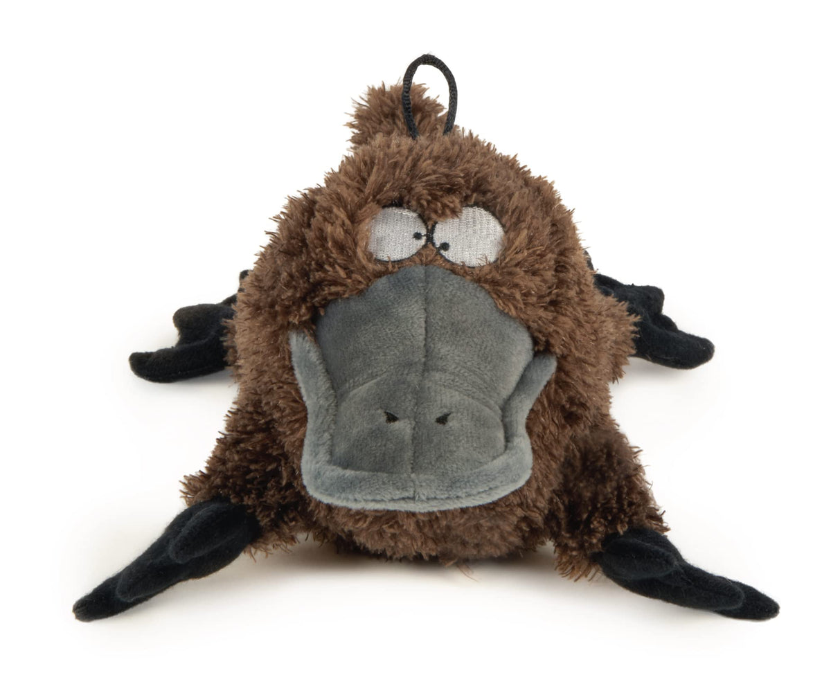 TrustyPup Strong 'N Silent Platypus Silent Squeak Plush Dog Toy, Chew Guard Technology - Brown, Large
