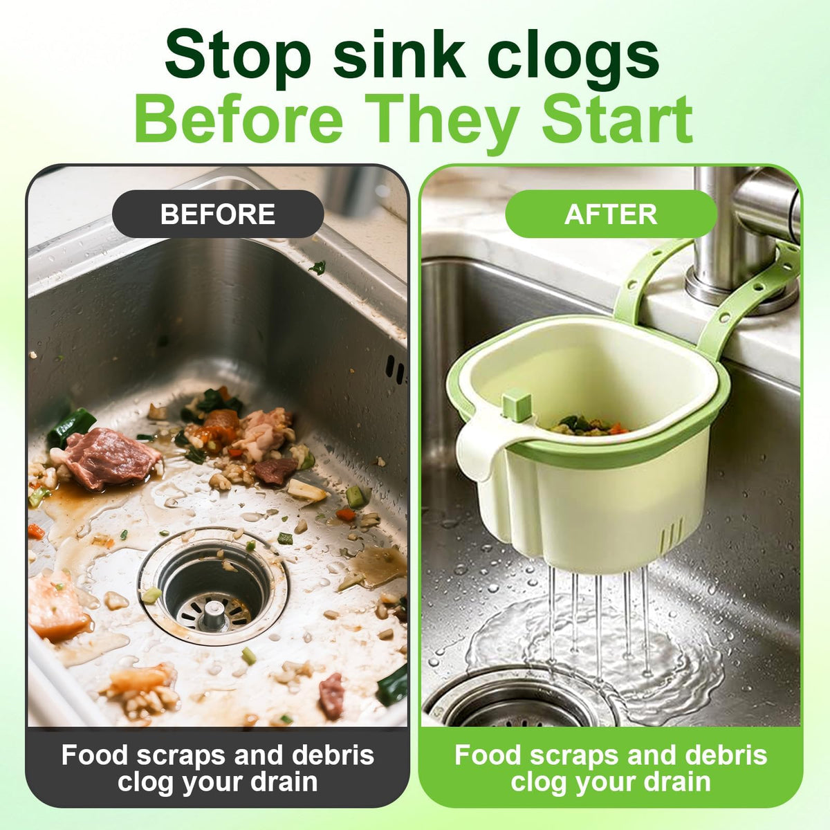 Hanging Sink Strainer Basket with Openable Bottom Cover, Kitchen Faucet Hanging Strainer, Press Automatic Dumping Basket (Green)
