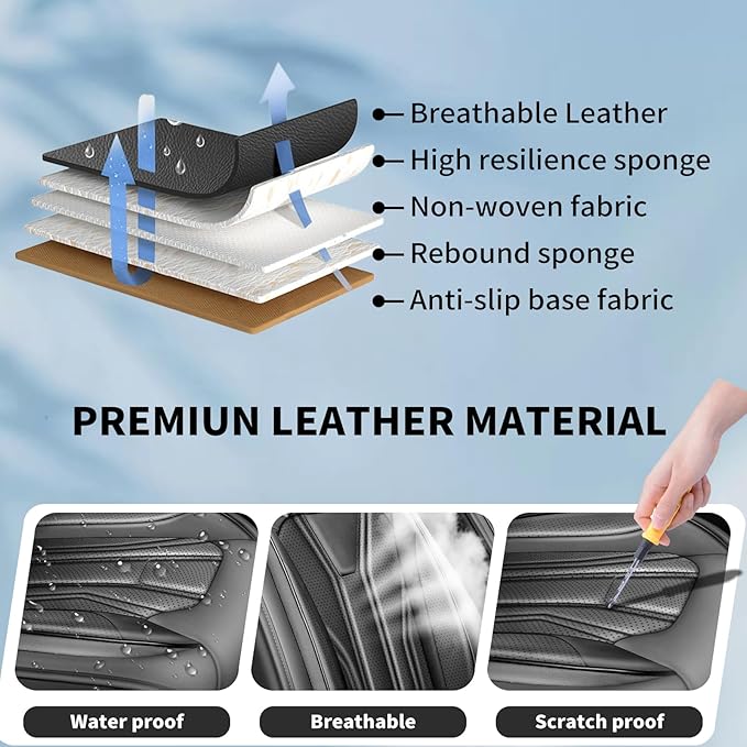 Fit Frontier Car Seat Covers Premium Leather for Nissan Frontier 2009-2025 2026. Waterproof， Breathable, Scratch-Resistant & All-Weather Seat Cushion Protector（Front Seat,All Black
