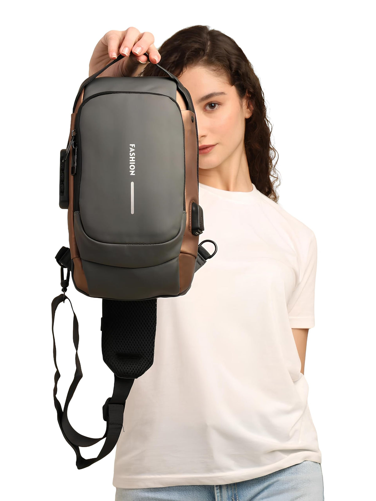 TS WITH TECHSUN Anti-Theft Sling Bag for Men with USB Port – Water-Resistant Chest Crossbody Backpack - Travel, Work, Cycling