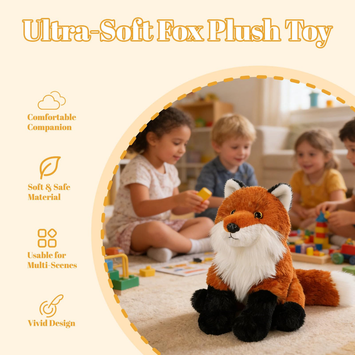 Realistic Sitting Red Fox Stuffed Animal - 9.4 Inch Ultra-Soft Fox Plush Toy, Woodland Stuffed Animals for Boys & Girls, Plushie Doll Gift for Kids Toddlers Adults