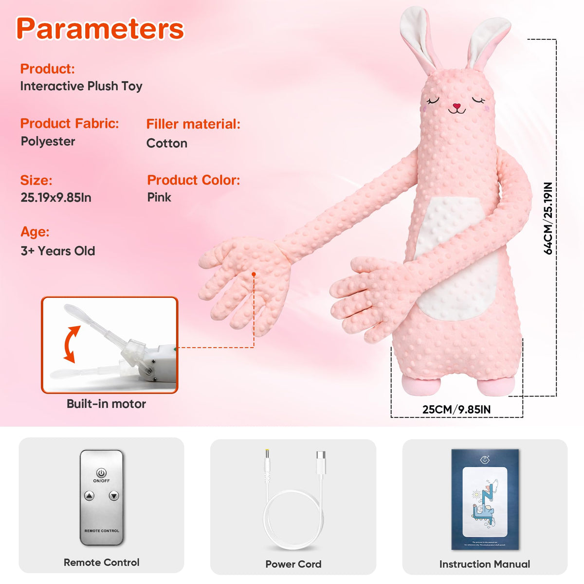 Interactive Plush Toy, Cute Animal Plush Stuffed Doll for Girls Boys, Portable Fun Play Toy for Home, Travel and Gift (Pink Rabbit)