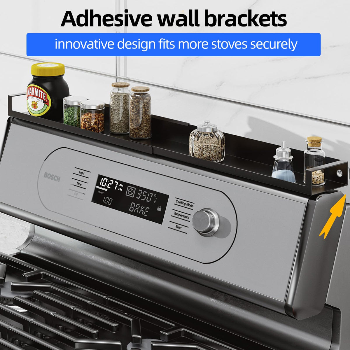 4X Strong Magnetic Stove Top Shelf, Adjustable 15-30 Inches, Matte Black