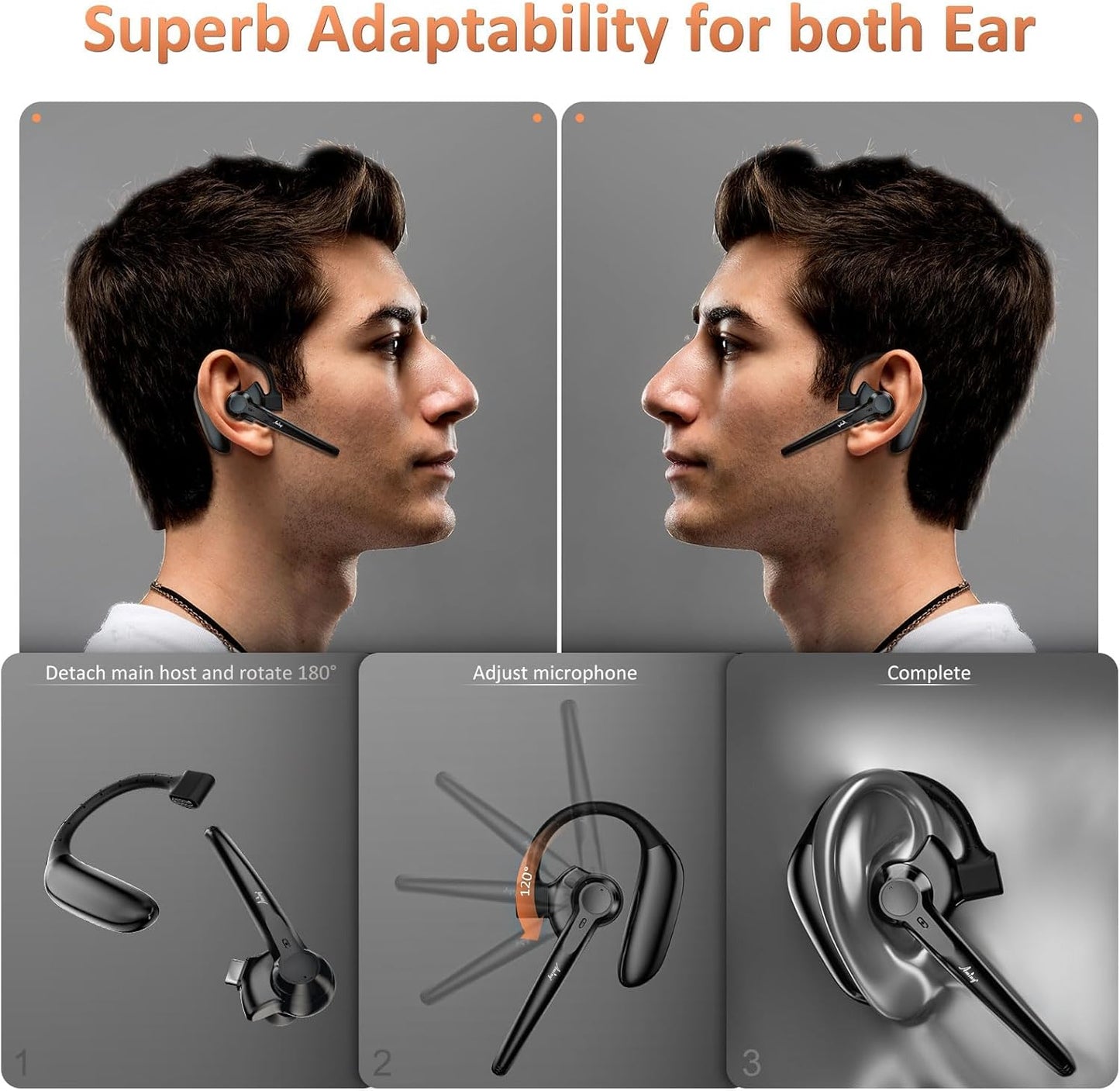 Wireless Bluetooth Headset with AI Noise Cancelling, 30Hrs Talk Time & Ultra Comfort - Hands-Free Earphones for Truck Drivers, Office, Home (V5.3)