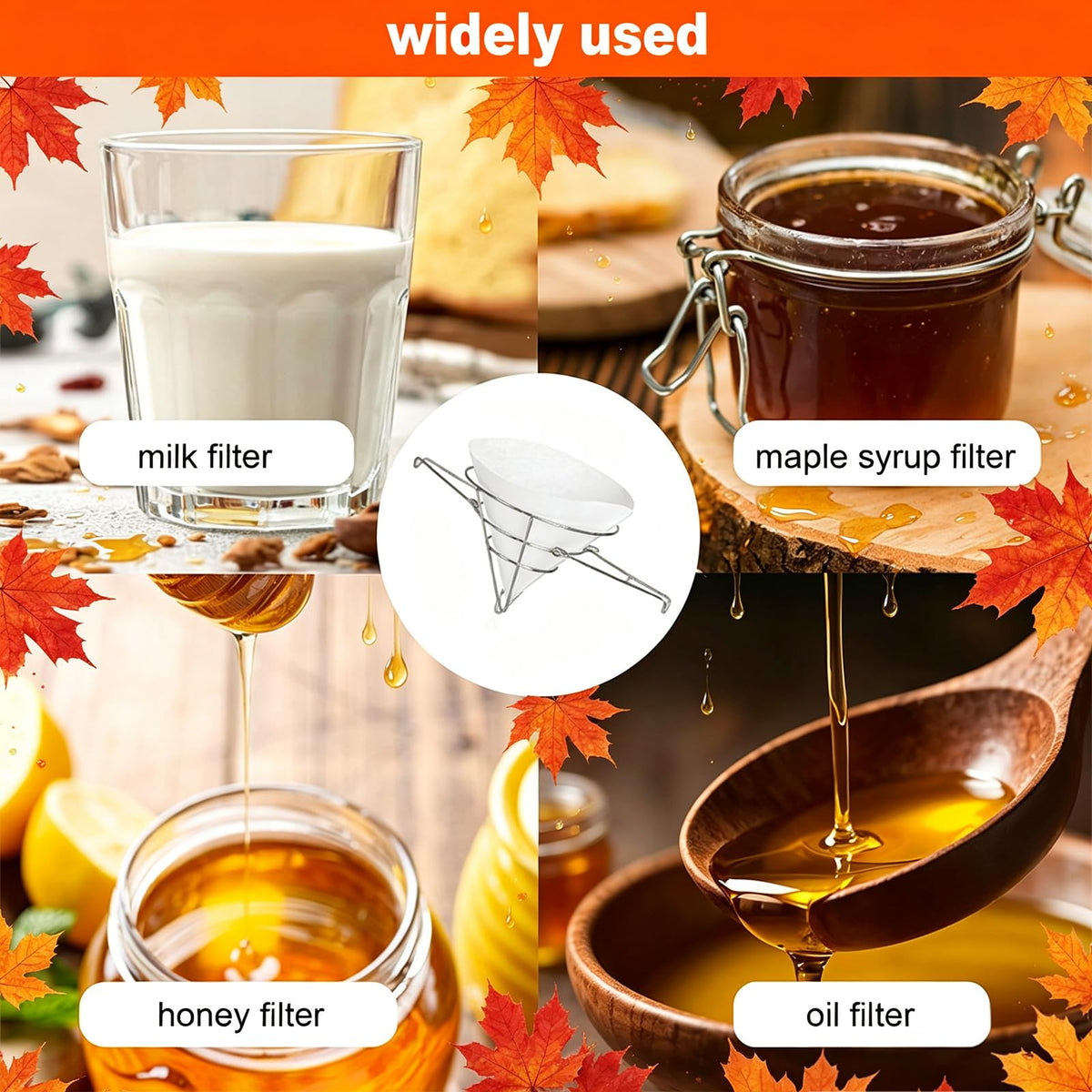 Maple Syrup Filter Holder with 10 Pcs Filter Paper, Oil Strainer with Stand