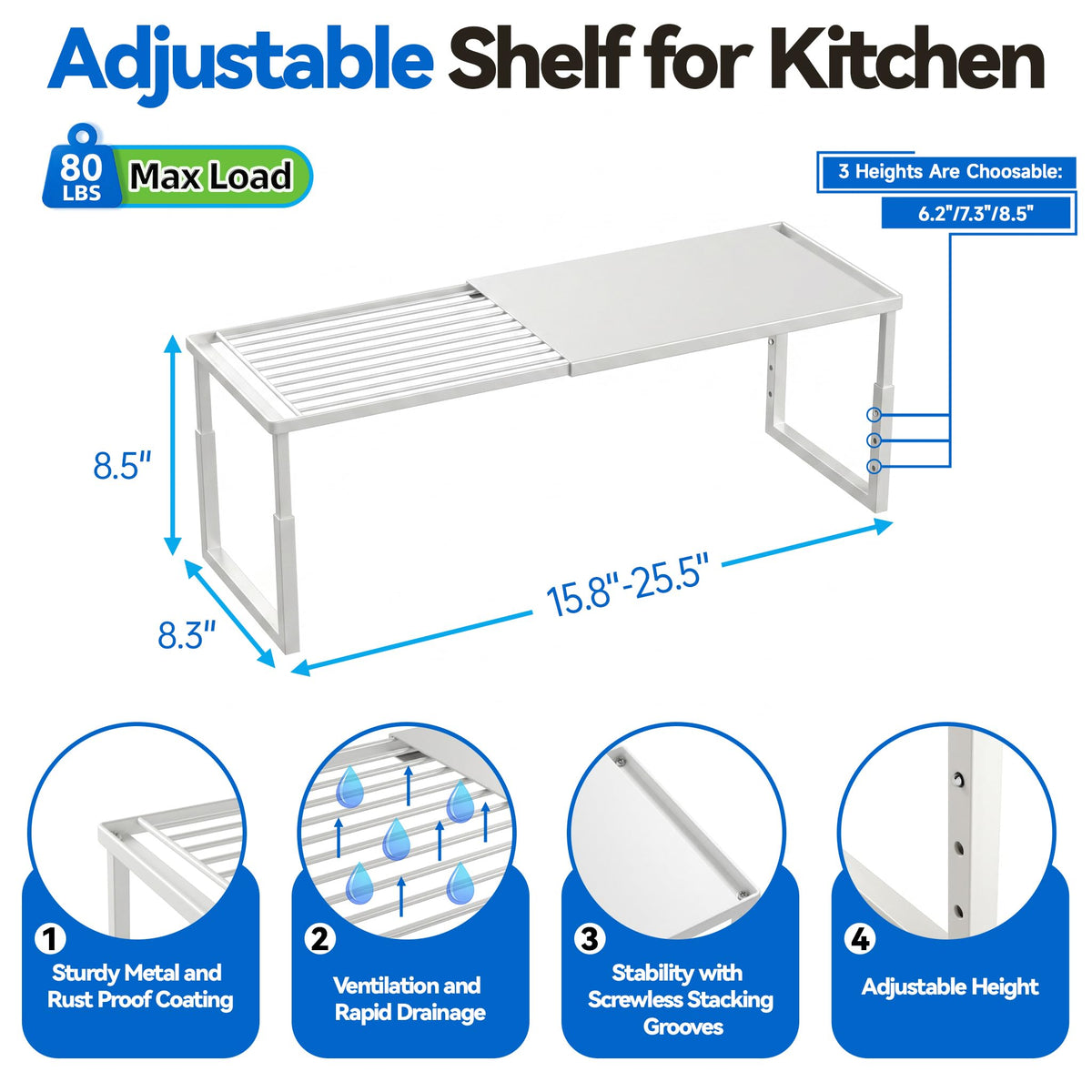 2 Packs Expandable Cabinet Shelf Organizer, Stackable Countertop Shelves