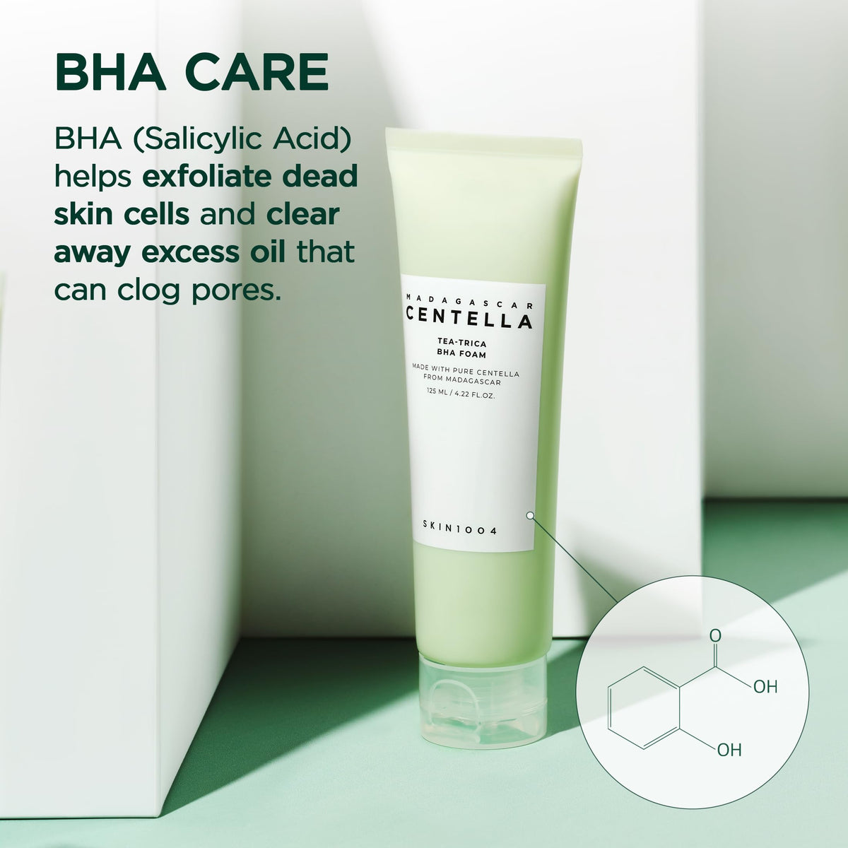 SKIN1004 Tea-Trica BHA Foam, Makeup Remover with Centella Asiatica & Tea Tree, Korean Face Cleanser for Oil & Sebum Balance, Cleansing Foam for Clearing Impurities, Korean Skin Care, 4.22 fl.oz /125ml
