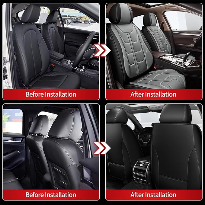 TTX LIGHTING Car Seat Covers fit for Toyota Corolla 1994-2019 Front Seat: Premium Leather Automotive Seat Cover with Airbag Compatible Waterproof (2 Seats, Black & Gray)