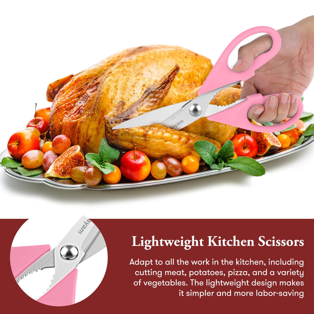 iBayam Pink Kitchen Scissors All Purpose Heavy Duty & Comfort Grip & Cover