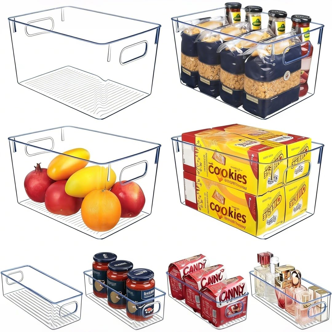 SKTWEEWKTS Set of 8 pantry organizers and storage, Clear Plastic Storage Bins for Kitchen Organization, Freezer Storage, Home Edit Containers