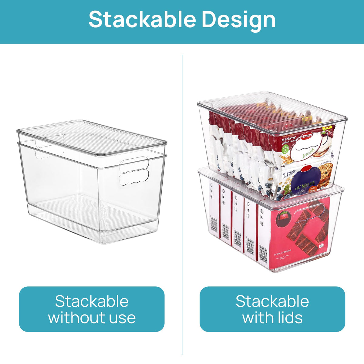 Vtopmart 6 Pack Clear Stackable Storage Bins with Lids and Handles, Large