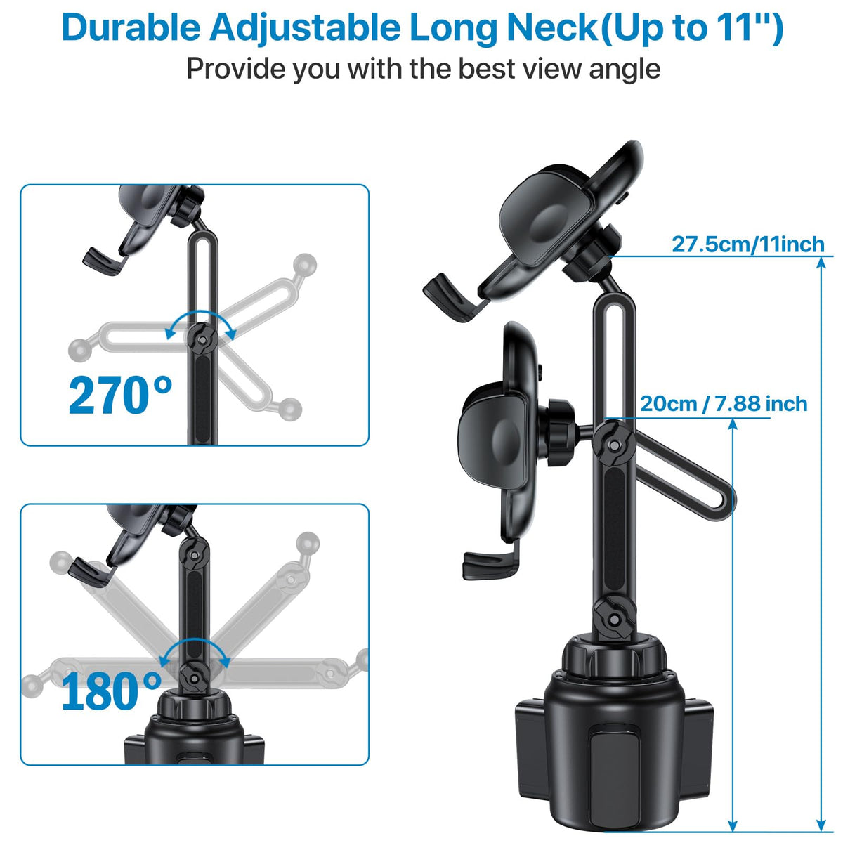 Miracase [Upgraded Version] Cup Phone Holder for Car, Universal Adjustable Long Neck Car Phone Mount Cradle Friendly Compatible with iPhone Samsung Google and All 4.0-7.0 inches Smartphones