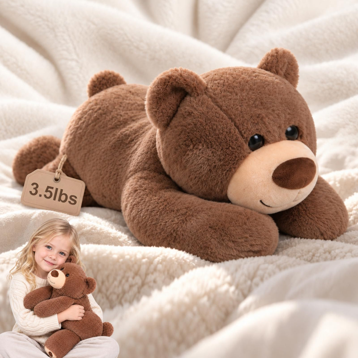 Mewkou 3.5 LB Weighted Stuffed Animals Bear, 24 Inch Weighted Plush Animals Throw Pillow, Cute Kawaii Plush Toys Gifts for Kids Adults Teens Birthday Christmas