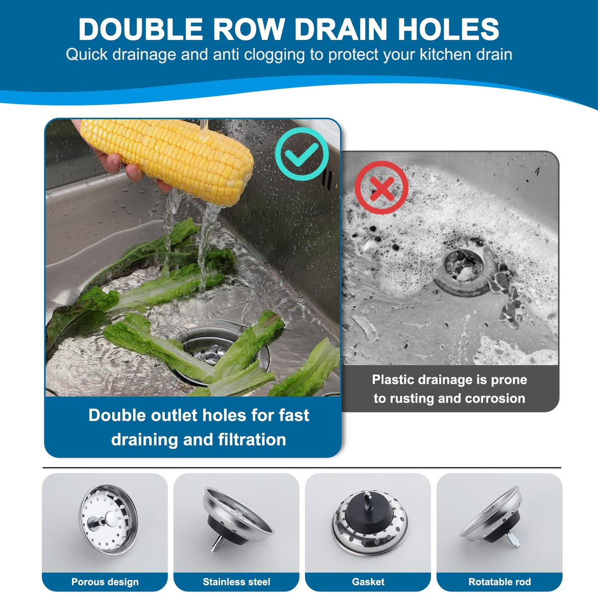 ZM Kitchen Sink Basket Strainer with Stopper, 3-1/2” Drain
