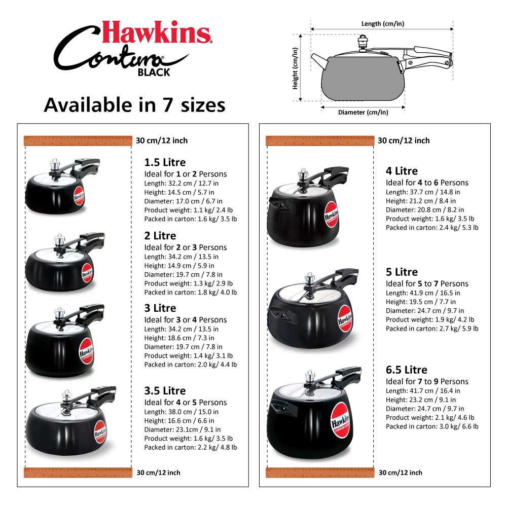 Hawkins 3 Litre Contura Black Pressure Cooker, Hard Anodised Inner Lid Cooker, Handi Cooker, Black (CB30)