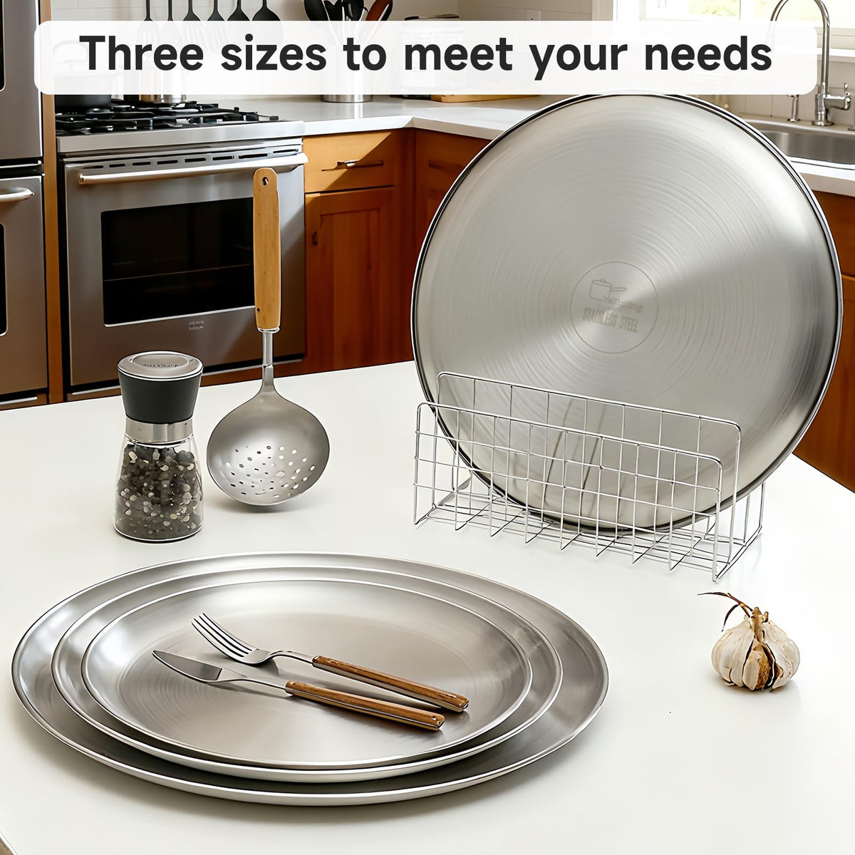 YeKuKing 16 Inch Pizza Pan for Oven 2 Pack Stainless Steel Baking Sheet Round Plates for Cake Pie and Salad Pizza Steel Large Tray Oven Dishwasher Safe & Easy Clean
