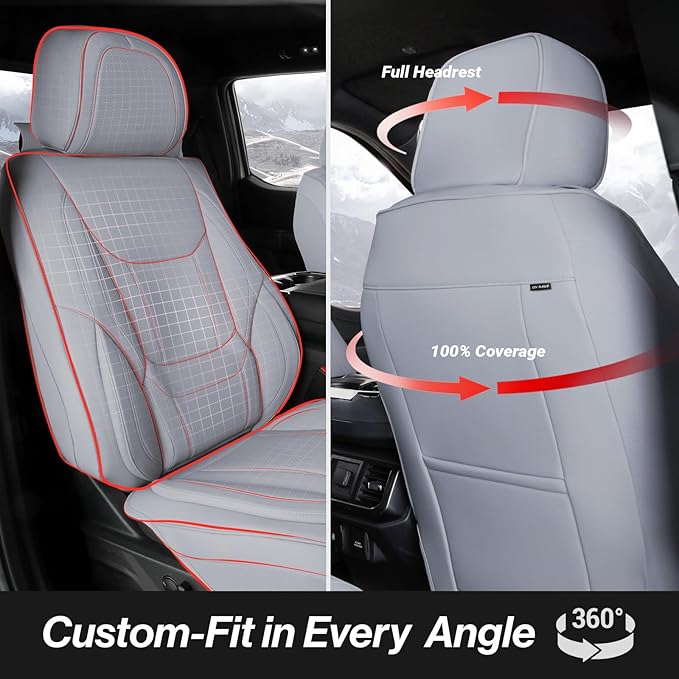 Coverland Custom Fit Car Seat Covers for SUV Compatible with [Fiat 500L, Ford Bronco Sport, Honda Pilot] Premium Water Resistant Leather Non-Slip Interior Protector [Front Gray - Size Chart A17]