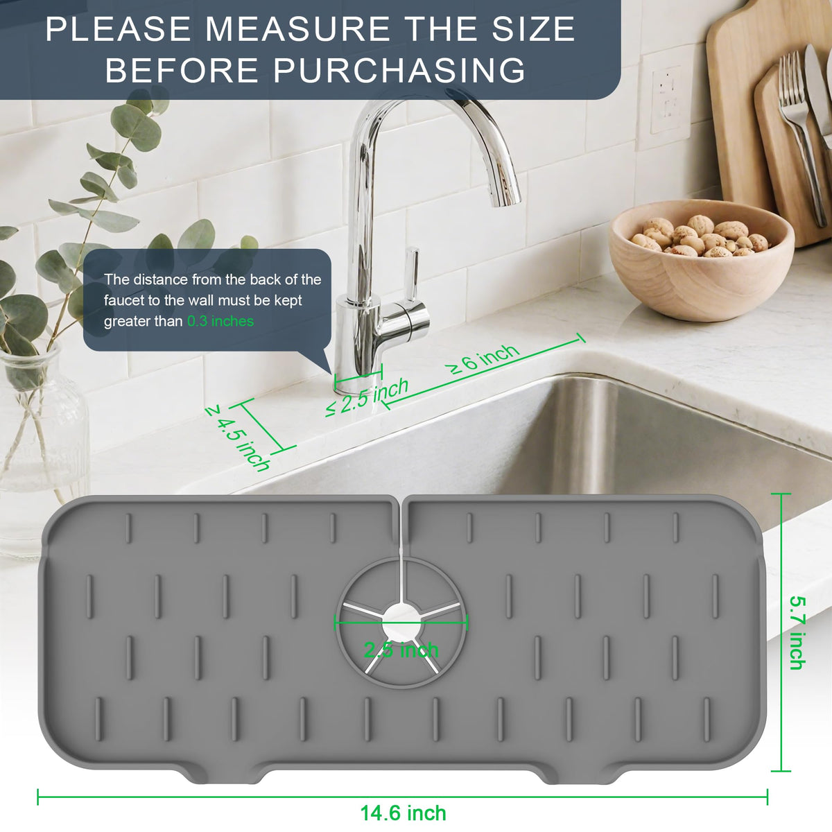 Gosmol Kitchen Sink Splash Guard Silicone Faucet Mat for Kitchen Sink Grey