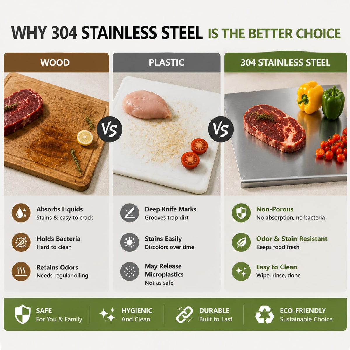 304 Stainless Steel Cutting Board with Lip, Metal Chopping Board