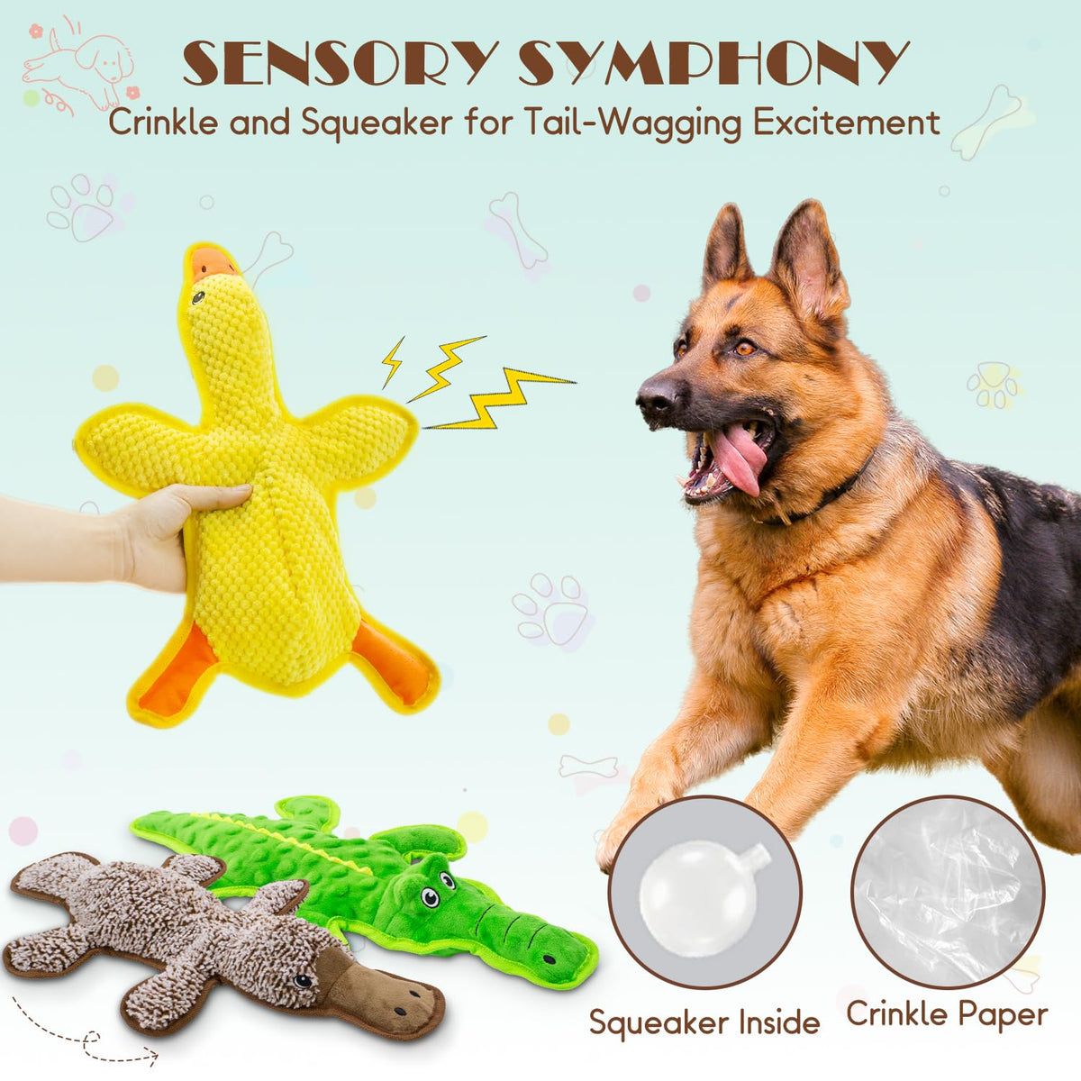 No Stuffing Dog Squeak Toys, 3 Pack Chew Toys for Small to Large Puppies