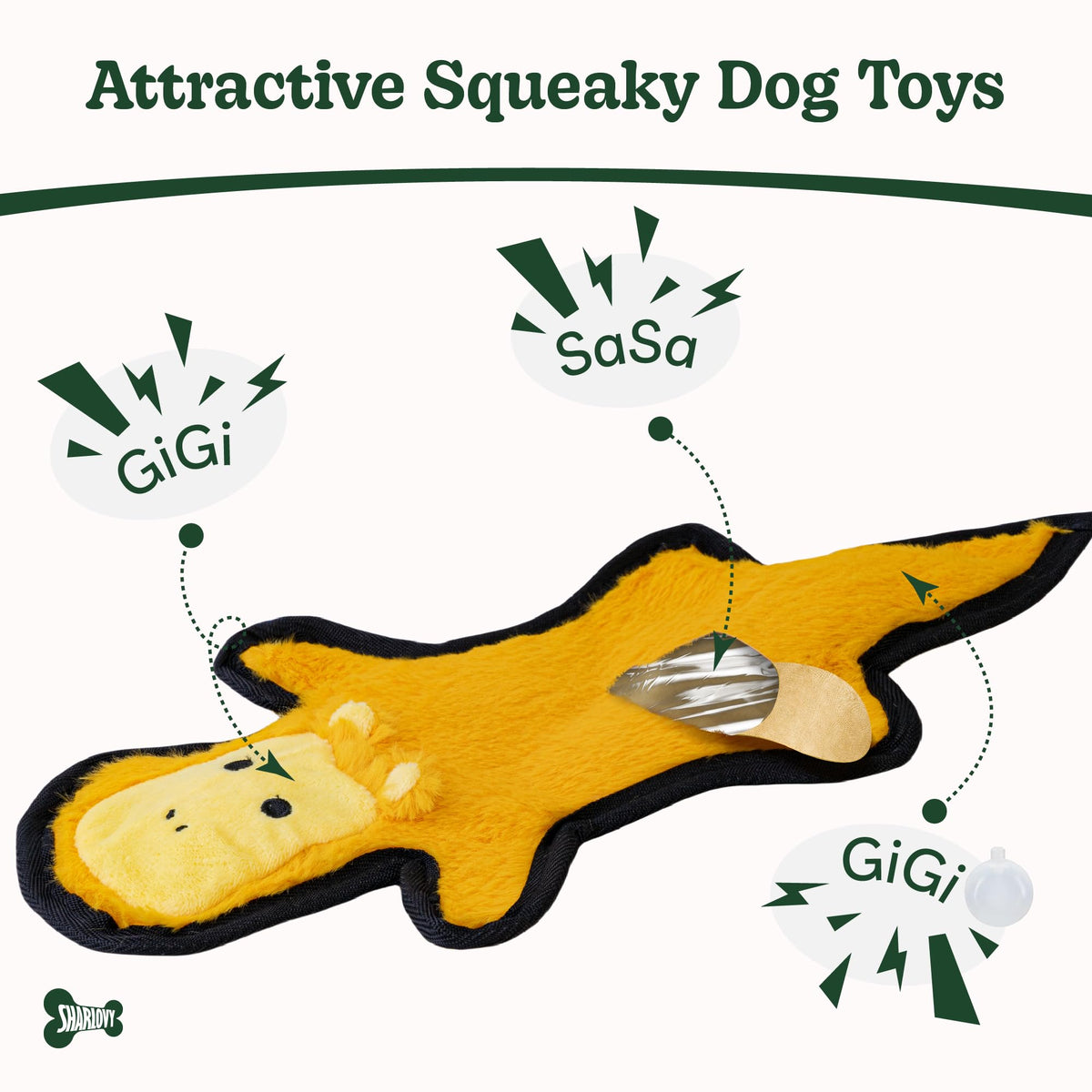 SHARLOVY No Stuffing Dog Toys Crinkle Squeaky, Long Lasting Chews for Aggressive, Durable Plush Dog Puppy Chew Toys for Teething, with 6 Tough Layers for Small Medium Large Breed-5pack,Large