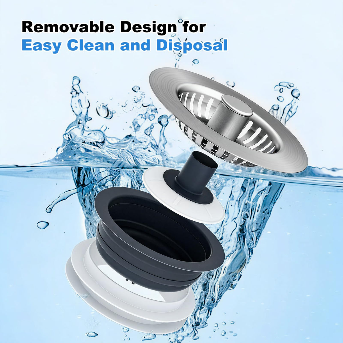 Universal Kitchen Sink Drain Stopper 3 in 1 Stainless Steel Sink Strainer