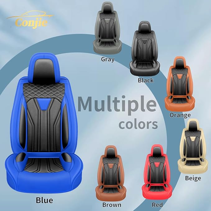 Fit Frontier Car Seat Covers Premium Leather for Nissan Frontier 2009-2025 2026. Waterproof， Breathable, Scratch-Resistant & All-Weather Seat Cushion Protector（Full Set,Blue&Black