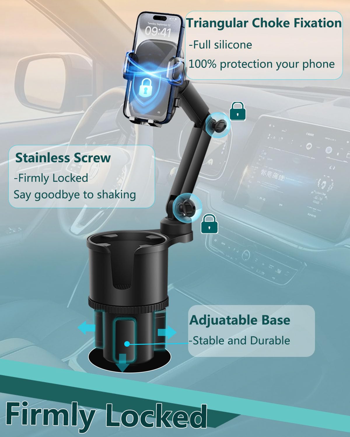 Easkkty 2-in-1 Cup Phone Holder for Car, 360° Adjustable Car Phone Mount