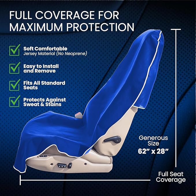 Dri Seats Waterproof Car Seat Cover – Premium Sweat Towel with Slip Resistant Backing for Front Seats in Cars, Trucks, SUVs – Universal Seat Covers & Liner, Easy Install (Blue, Large)