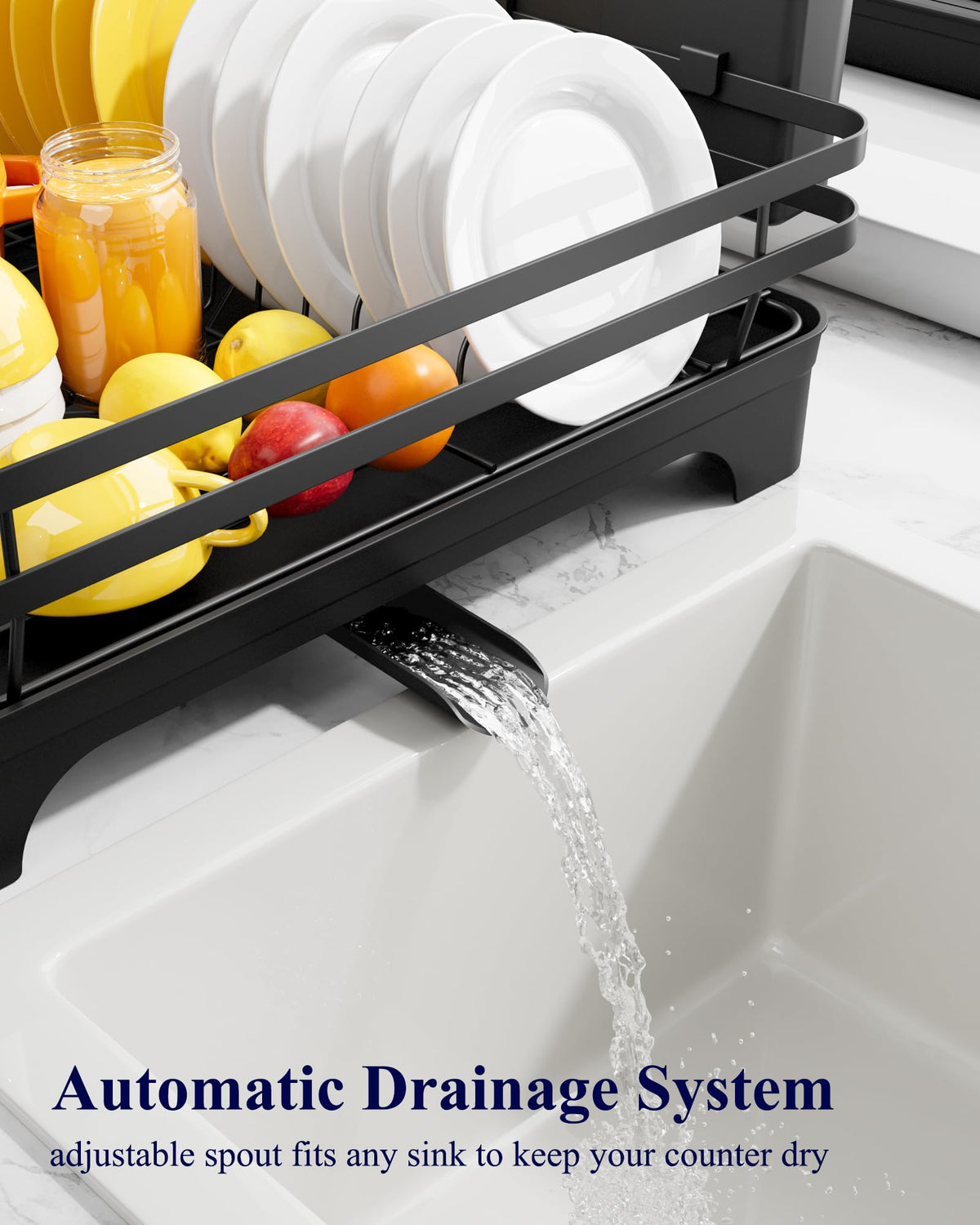 Kitsure Multi-Functional Dish Drying Rack, 15.7" x 12.0" x 5.5", Black