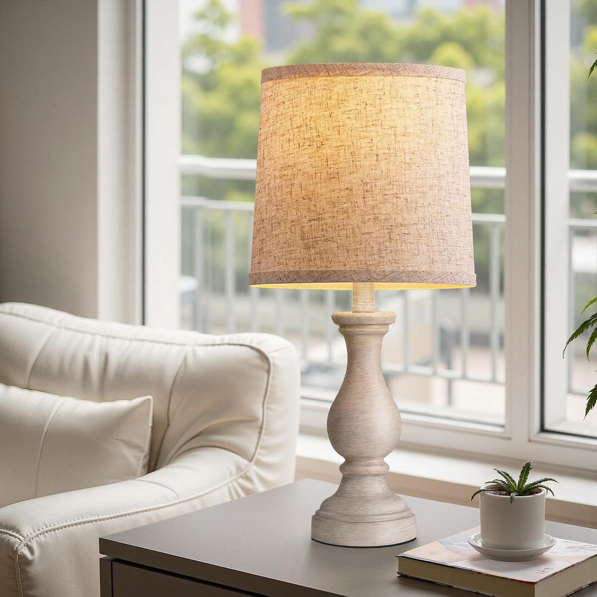 Seealle 22" Farmhouse Table Lamp, Rustic Bedside Lamp for Bedroom