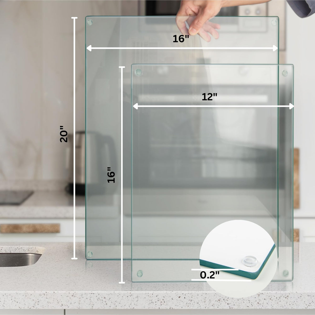 Kitchenville Glass Cutting Board 20”x16”: Tempered Glass Kitchen Counter Protector - Durable- Scratch-Resistant, Heat-Proof - Clear Design