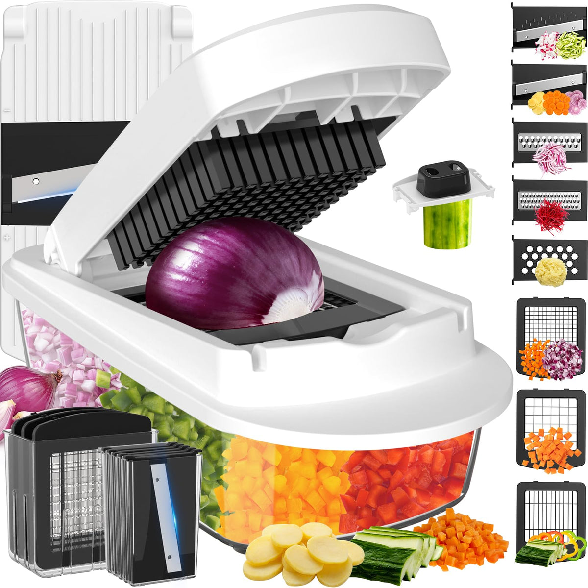 8-Blade Cook Tool & Gadget Sets, Egg Slicer Chopper Grater Set, White