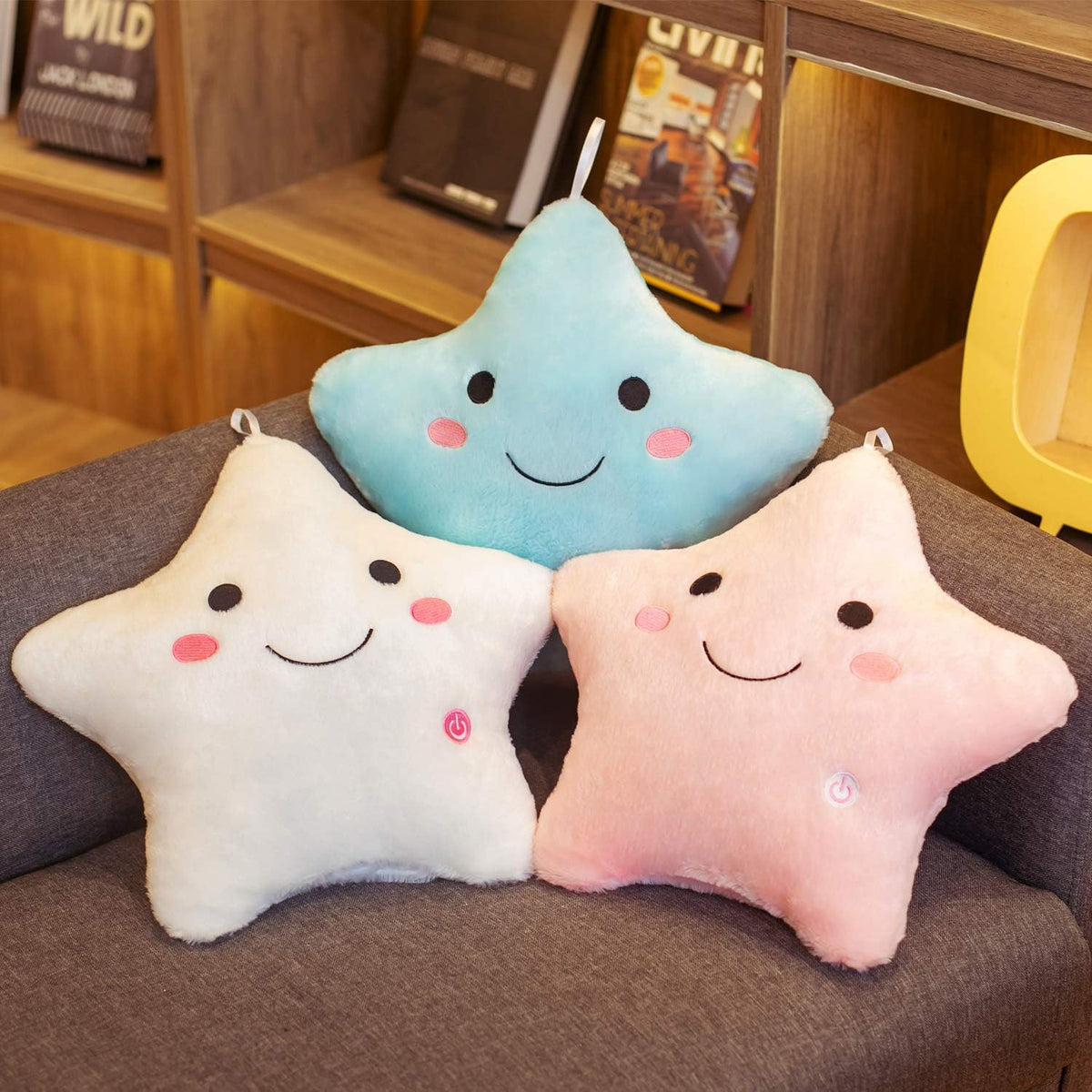 DearSun 13.8" Light Up Twinkle Star Pillow, LED Star Plush Pillow with Colorful Night Lights, Soft Glowing Stuffed Star Toy Cute Throw Pillow for Kids, Birthday Gift, Bedroom, Nursery(Pink)