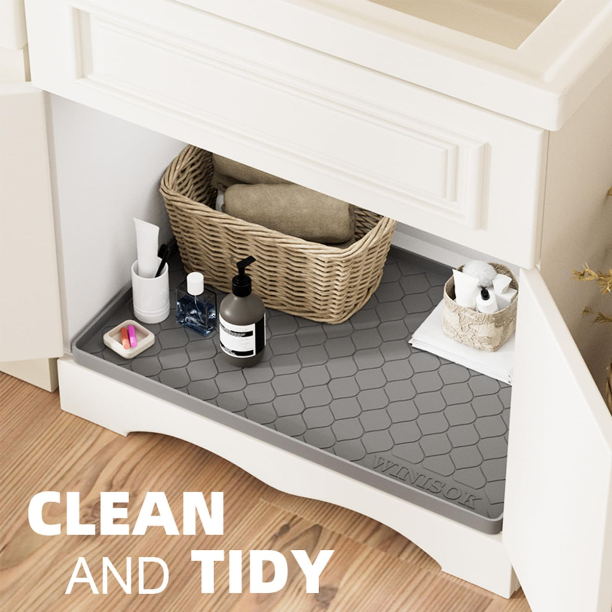 Winisok Waterproof Under Sink Mat 34" x 22", Silicone Mat, Black