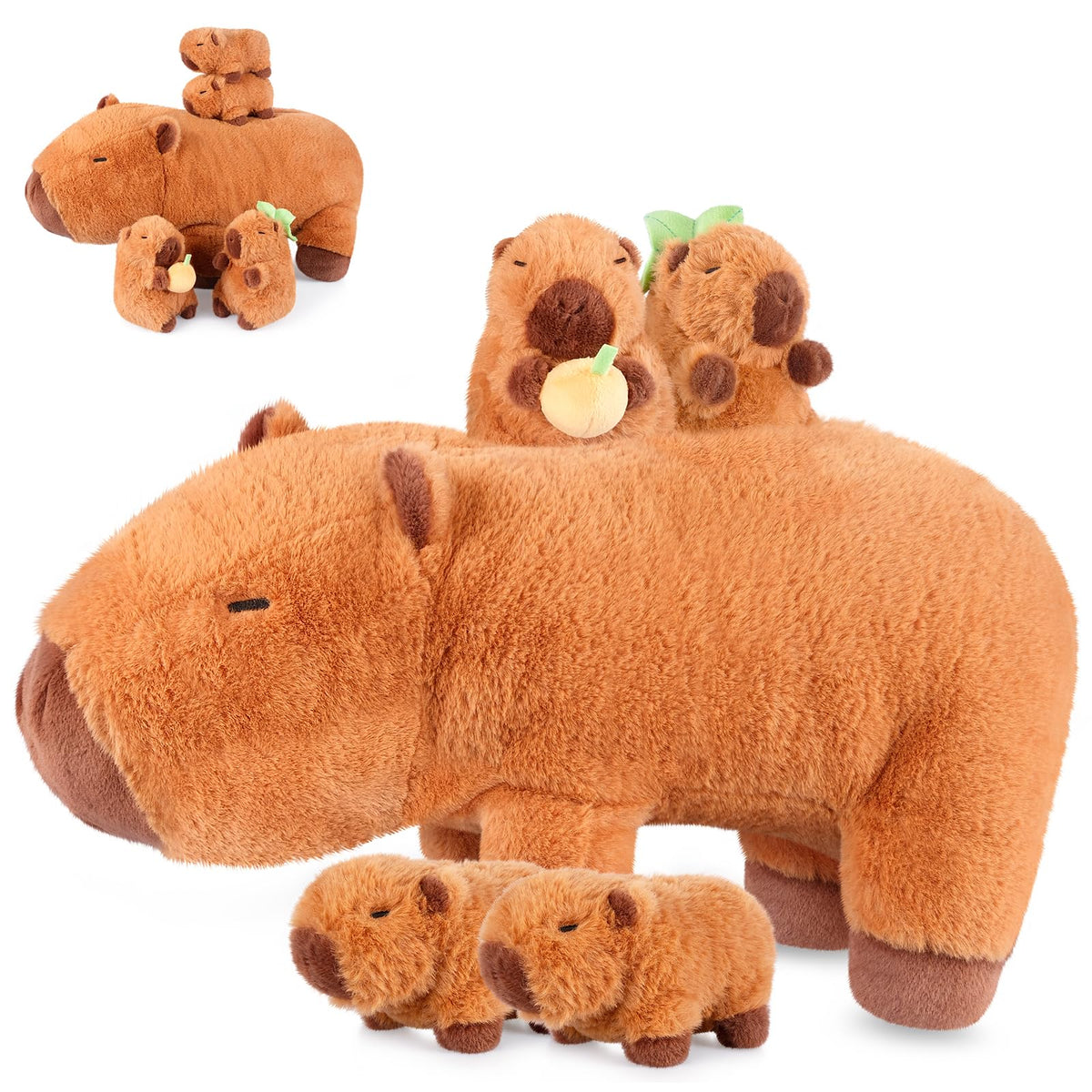 SuzziPals Capybara Plush Toys with 4 Babies, Cute Capybara Gifts for Kids