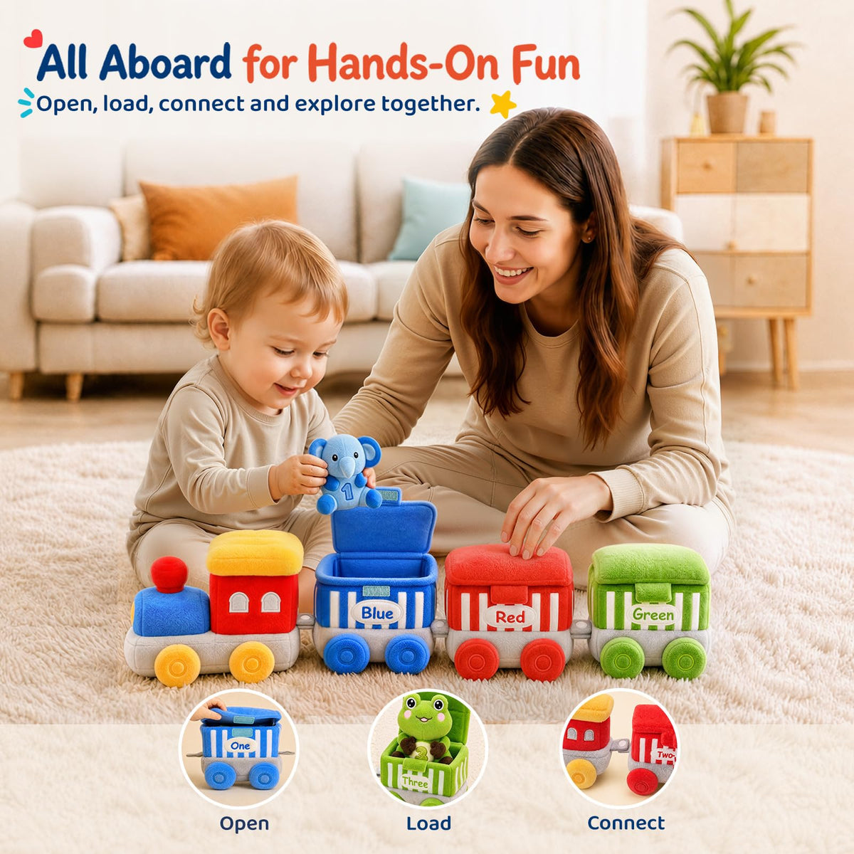 SAIMAND Baby Toys 12-18 Months, Soft Plush Animal Train Sensory Playset