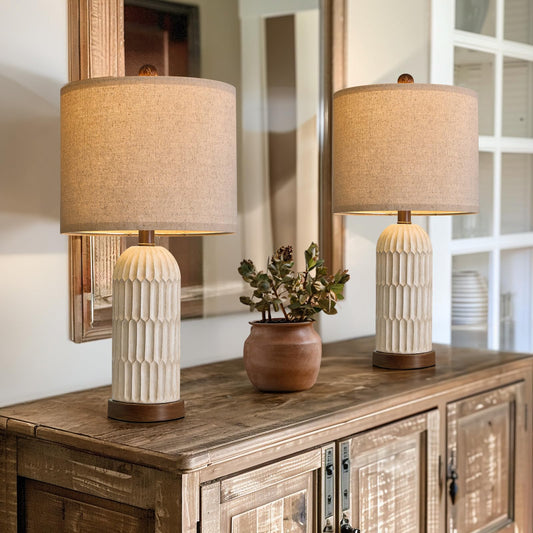 OYEARS 22" Bedside Table Lamps Set of 2, Farmhouse Lamp with USB A+C,Brown