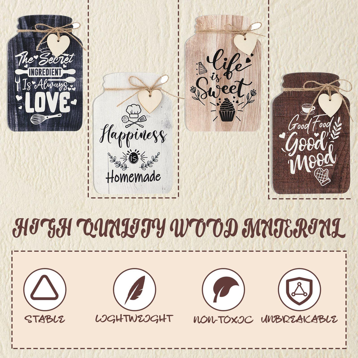 Weysat 4 Pieces Kitchen Wall Decor Mason Jar Set 5 x 8 Inch Wooden Farmhouse Dining Room Art Rustic Inspirational Kitchen Signs Decorations Mason Jar Wall Hanging Plaque