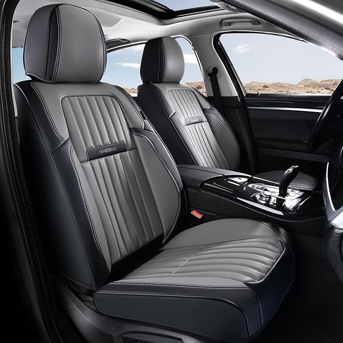 Coverado Car Seat Covers Front Seats, Seat Covers for Cars, Car Seat Protector, 2-Pack Car Seat Cushion Nappa Leather, Waterproof Seat Covers Carseat Cover Universal Fit for Most Cars(Black&Gray)