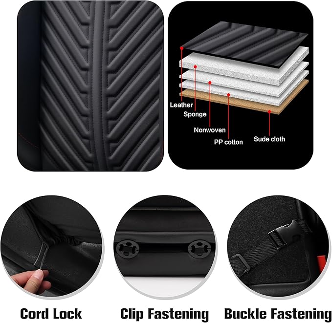 PU Leather Car Seat Covers Full Set – Waterproof seat Cover for Cars，3D Foam Support Automotive seat Covers ，Airbag Compatible, Universal Fit for Cars SUVs Trucks Sedans（Black/Red）