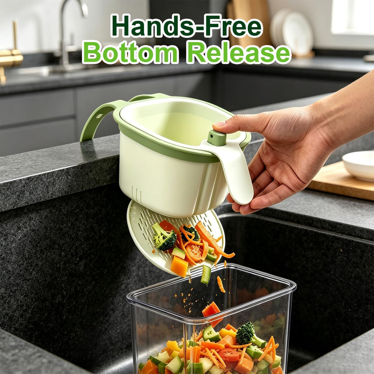 Hanging Sink Strainer Basket with Openable Bottom Cover, Kitchen Faucet Hanging Strainer, Press Automatic Dumping Basket (Green)