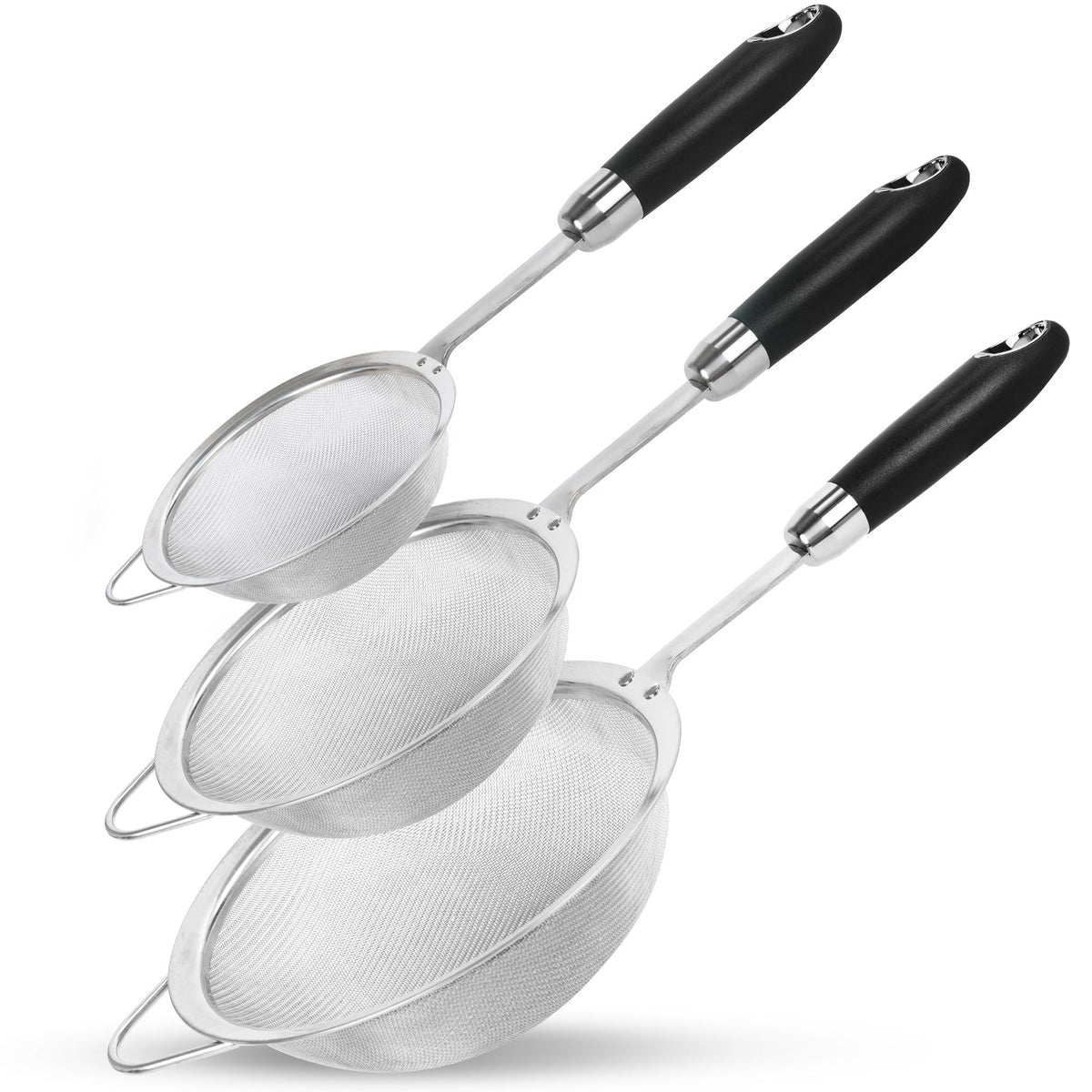 304 Stainless Steel Fine Mesh Strainer Set, 3 Sizes, 30 Mesh