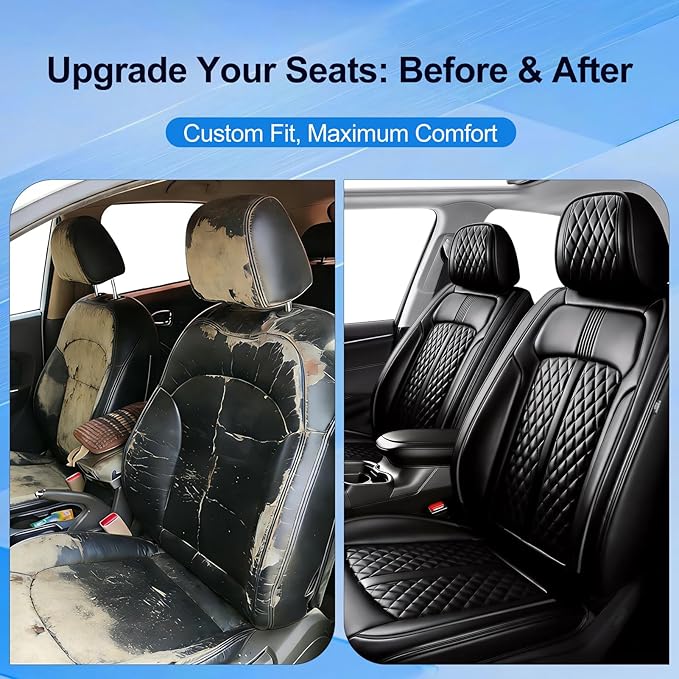Fit HR-V Car Seat Covers (Full Set) for Select Honda HRV 2016-2025 2026 LX/EX/EXL/Sport, Premium Full Coverage Leather, Airbag Compatible, Waterproof & All Weather Seat Protector, Black