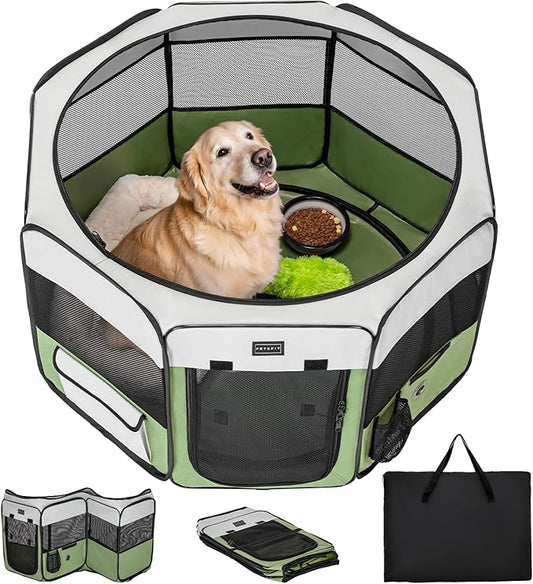 PETSFIT 45.5" Dog Playpen Indoor/Outdoor-Jump-Proof 28.5" Height with Removable Waterproof Mat & Zippered Roof | RV, Camping, Travel Dog Pen | Whelping & Cat Observation Space(45.5"L x 45.5"W x 28.5H)