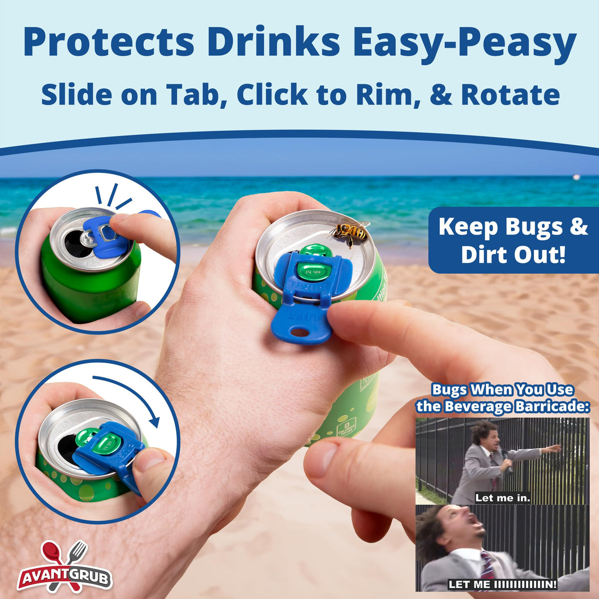 Complete Cover Easy Tab Opener New and Improved 36PK Beverage Barricade 2.0 by Avant Grub. Colorful Drink Can Protector Cap for Soda, Beer, Coke Shields From Bugs, Bees, Dust at the Party, BBQ, Beach